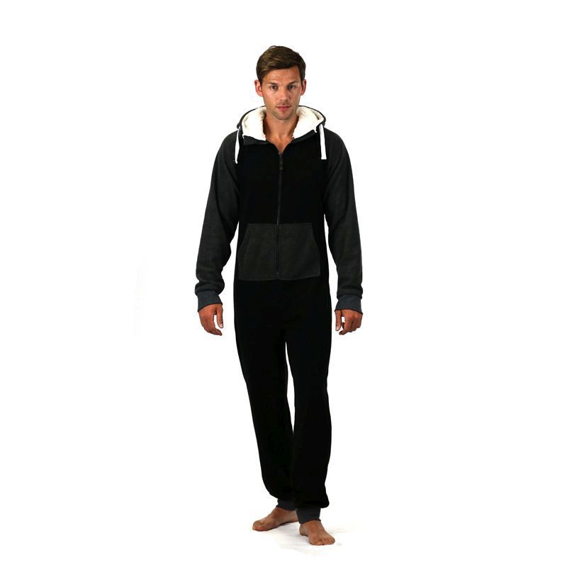 Mens Plain Onesie With Hood Micro Fleece